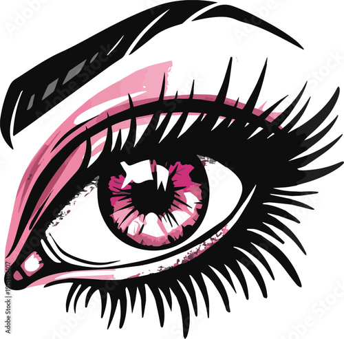 Eye with pink eyeshadow  vector illustration  beauty concept
