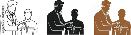 Doctor examines patient with stethoscope vector illustrations in various color options