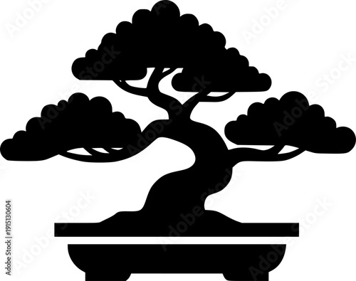 bonsai tree silhouette line art vector illustration with a white background

