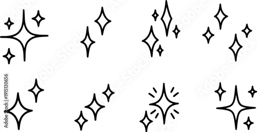 set of doodle line sparkle silhouette line art vector illustration with a white background

