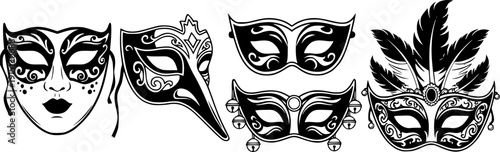 set of masquerade silhouette line art vector illustration with a white background
