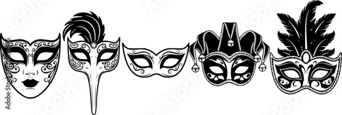 set of masquerade silhouette line art vector illustration with a white background
