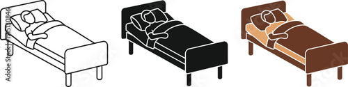 Three different colored illustrations of a person resting on a bed