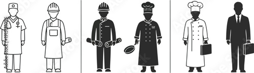 Diverse professionals represented in various occupations and uniform styles together