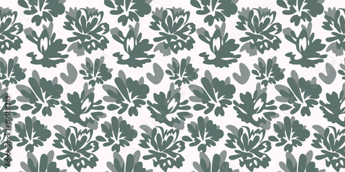 Vintage floral seamless pattern with ornate green leaves and damask flower ornaments for elegant textile wallpaper and nature-inspired vector illustration backdrop