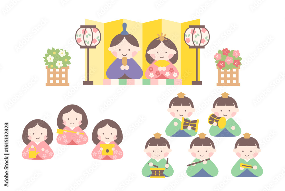 Fototapeta premium 雛人形のベクターイラストセット