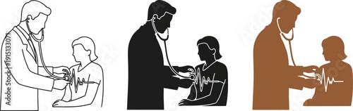 Doctor examines patient with stethoscope in medical checkup procedure illustration