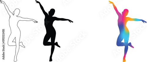 Vibrant silhouettes of dancing women in various colorful illustration styles
