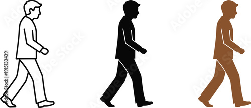 Man walking in different styles and colors on a white background