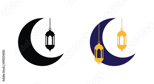 Ramadan crescent moons with lanterns a striking dark silhouette