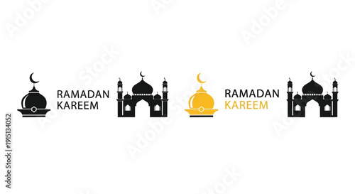 Ramadan kareem decorations with crescent moons and minarets silhouette