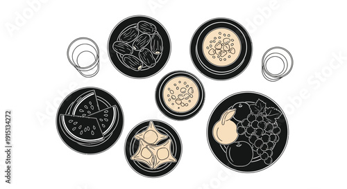 Arrangement of fruit plates in a decorative minimalist silhouette