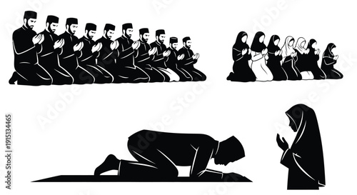 Muslim worshippers in prayer a striking black silhouette
