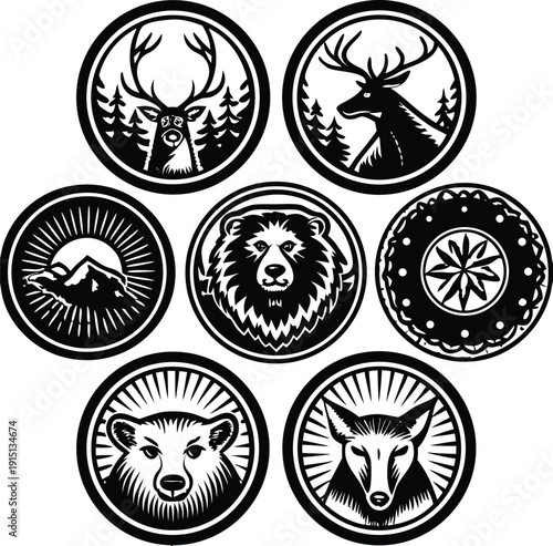 Set of 7 wildlife icons vector