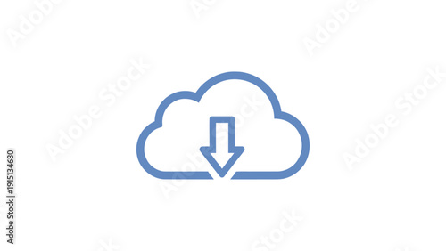Professional minimalist blue cloud download logo for cloud storage, data backup, and digital transfer services. Clean vector icon on white background.