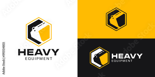 Creative simple heavy equipment logo template. Abstract claw excavation in hexagon shape for construction industrial logo design vector illustration.