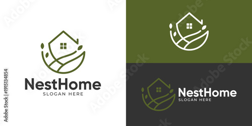 Creative simple nest home logo template. Abstract nest with roofing home logo design vector illustration.