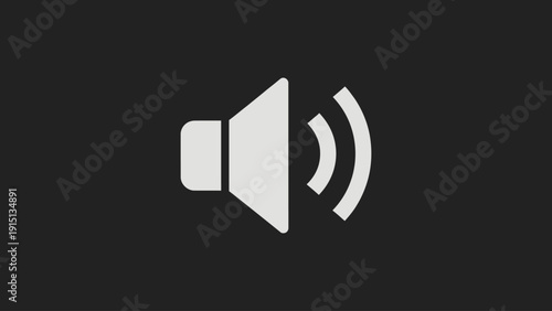 Professional white minimalist speaker icon on black background. Sleek vector logo for sound volume, audio playback, and digital media interface design.
