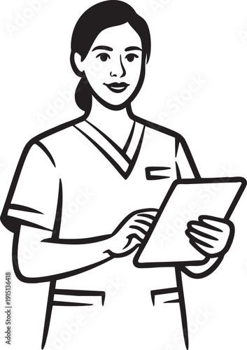 Nurse holding medical tablet, healthcare professional, doctor, hospital staff, medical record