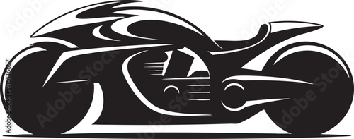 Futuristic motorcycle in black silhouette with tribal design elements for modern transportation