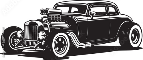 Hot rod car classic vintage vehicle custom design with supercharger vector art