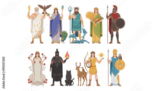 Olympian Greek Gods and Goddesses Vector Illustration Set