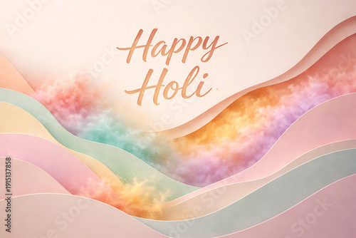 Abstract waves of pastel colors and Holi powder festival