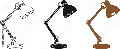 Adjustable desk lamp illustrations in various styles and colors on a white background