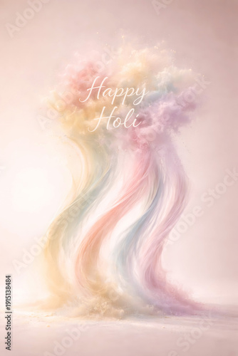 Happy Holi swirling pastel colored powder tornado effect