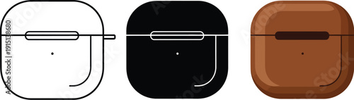 Wireless earbuds charging case in various colors and design variations for modern technology