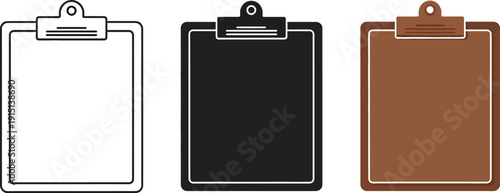 Collection of clipboard icons in various styles and colors on a white background illustration