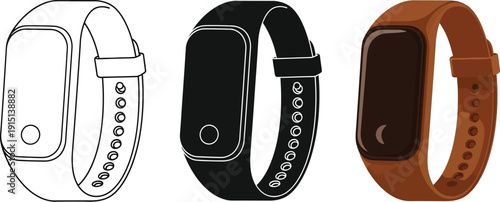 Modern smartwatch designs in various styles and colors for fitness tracking and health monitoring purposes