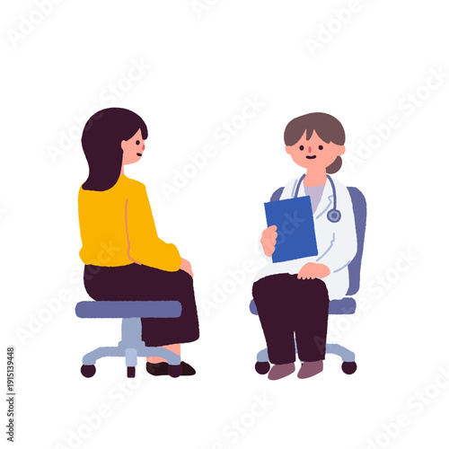 女性患者と診察する女性医師のイラスト / Illustration of a female doctor examining a female patient