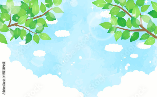 新緑と青空の背景1_横