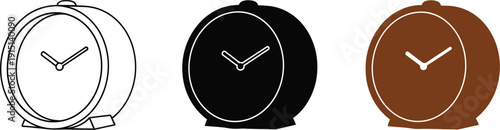 Simple illustration of three traditional alarm clocks in different color variations