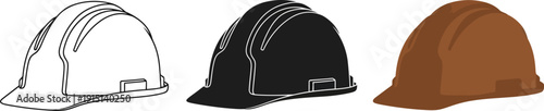Three construction hard hats in different colors and design styles for safety purposes displayed