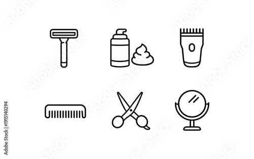 Collection of grooming and personal care icons for men's shaving and hair styling needs