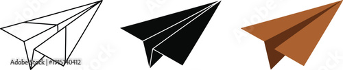 Three paper planes in different styles and colors displayed on a white background