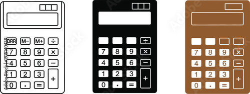 Collection of simple calculators in various colors and design styles presented together