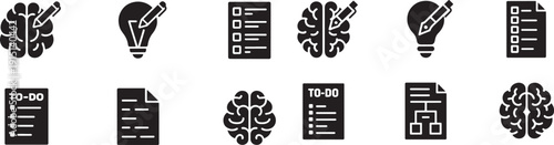 Brain and checklist to do list vector icons on transparent background education concept