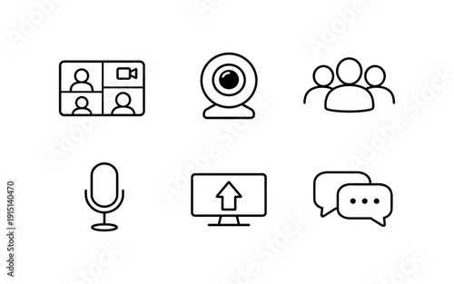 Collection of communication and technology icons for online meetings and digital interaction