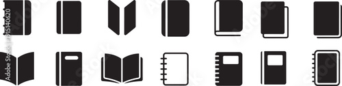 Collection of various book and notebook icons, vector illustration on transparent background