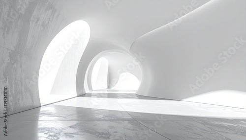 Futuristic White Architecture - Abstract Interior with Light and Shadows.
