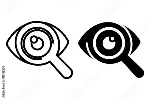 Eye Magnifying Glass Icon Set: Vision, Focus, and Search Concepts