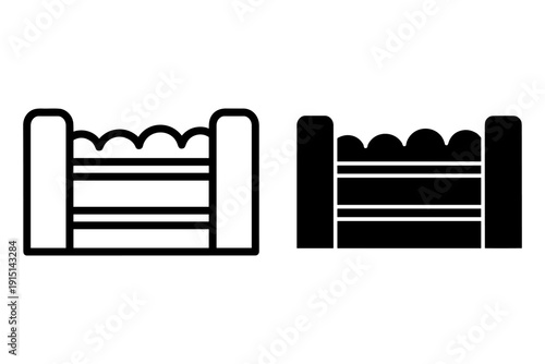 Wooden Crate Icon Set: Fresh Produce Packaging Outline and Silhouette for Grocery or Farming