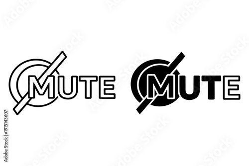 Mute Button Icons in Black and White Design on White Background