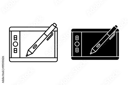 Digital Drawing Tablets with Styluses in Minimalist Line Art Style
