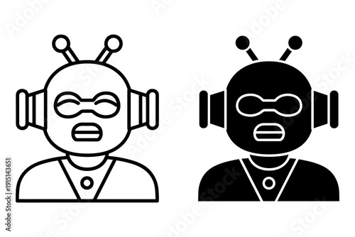 Astronauts in Space Helmets with Antennae, Shocked Expressions, Simple Line Art
