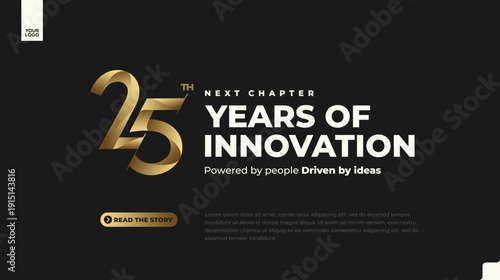 25th anniversary gold corporate banner with luxury minimal number design on dark background