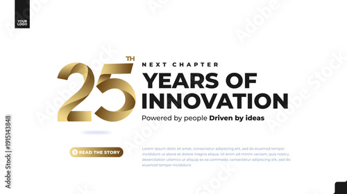 25th anniversary gold corporate banner with luxury minimal number design on light background